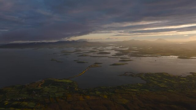 Bertra Beach and small islands drone footage from Croagh Patrick - 4K Cinematic Drone Footage - Co.Mayo - Ireland