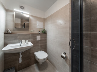 Modern bathroom interior in apartment. Real estate photography.