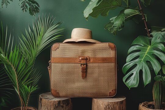 Vintage suitcase with plants cozy indoor scene nostalgic vibes inviting setting detailed and artistic peaceful atmosphere rustic decor