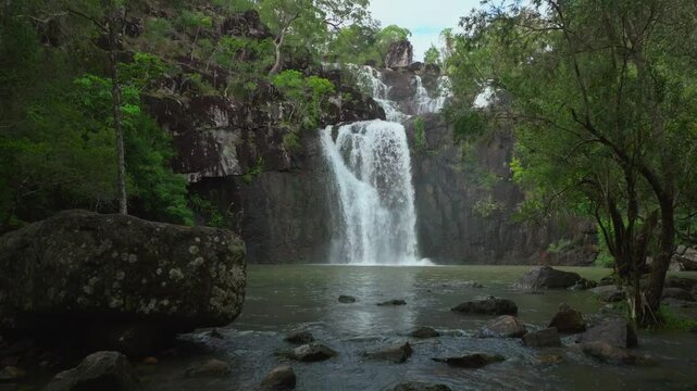 Cedar Creek Falls Whitsundays Airlie Beach Proserpine Waterfalls drone Australia reserve Palm Grove QLD Queensland Rainy wet season spring summer autumn winter sunny cloudy static motion