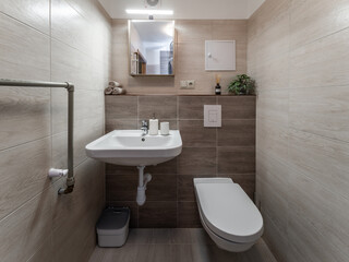 Modern bathroom interior in apartment. Real estate photography.