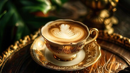 Fototapeta premium Renaissance-style Cup of Coffee with Elegant Design and Ornate Details