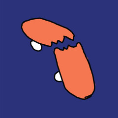 hand drawn cute broken skateboard character illustration