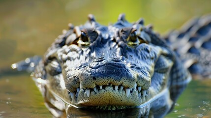 Obraz premium Majestic Crocodile Resting by the Water's Edge in Natural Habitat