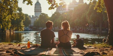 Blissful Couple Enjoying a Romantic Picnic Under the Shade of a Majestic Tree