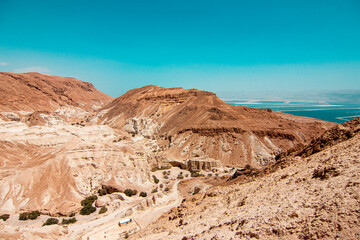 View of the mountain landscape in the Judean Desert in southern Israel. High quality photo