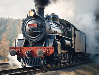 Naklejka premium Majestic Vintage Train in Autumn Countryside