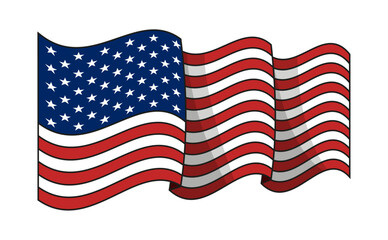 Waving USA flag. Vector on transparent background.