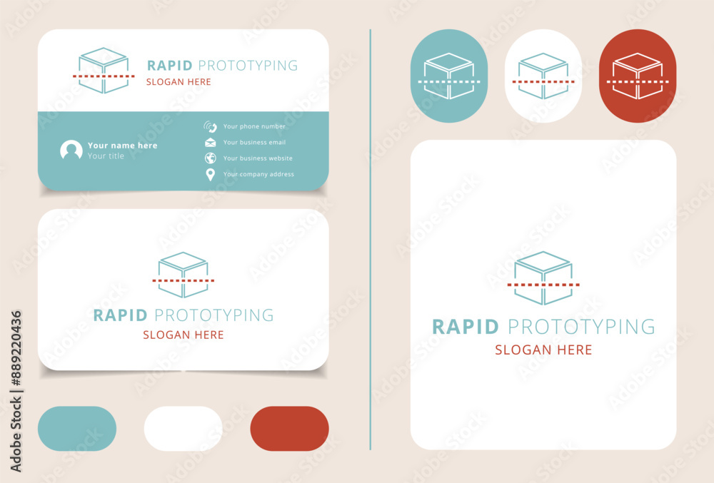 Poster minimalist business card design featuring a cube being sliced for a rapid prototyping company