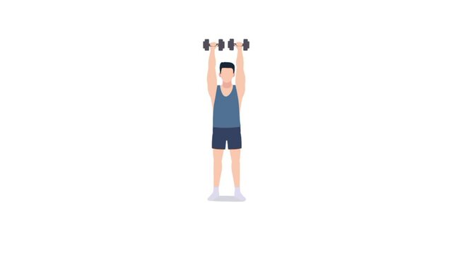 men exercising with dumbbells. Gym workout cartoon animation 