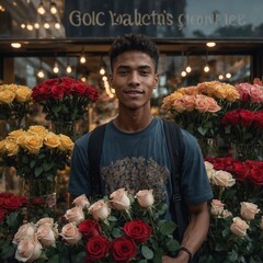 person holding flowers in a store