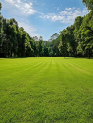 Obraz premium Lush Green Meadow in a Forested Park