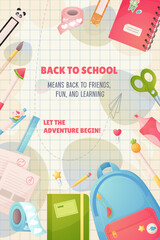 Welcome back to school. banner for university, school, kindergarten. Start of school online.