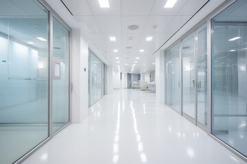 Modern Office Corridor with Glass Partitions