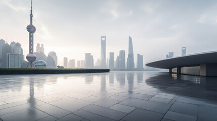 Fototapeta premium Modern City Skyline with Misty Atmosphere