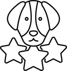 Line drawing of a cute puppy dog surrounded by three stars celebrating a great success