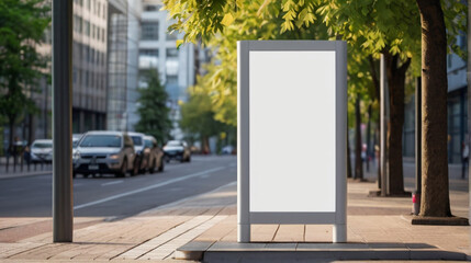 Blank billboard on the pedestrian zone in the city