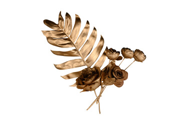 Golden tropical leaf PNG on transparent background Abstract monstera leaf decoration design, PNG