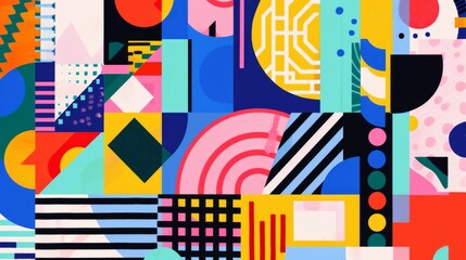 Obraz premium Vibrant Abstract Art with Playful Geometric Shapes and Colorful Patterns, Ideal for Graphic Aesthetics and Modern Decor. AI-Generated 4K Wallpaper