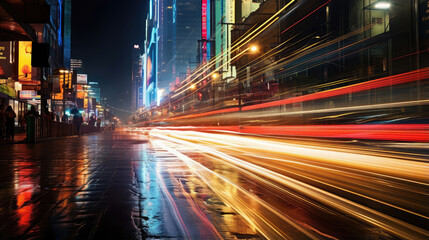 Fototapeta premium Urban Speed: City Street Night Lights in Motion
