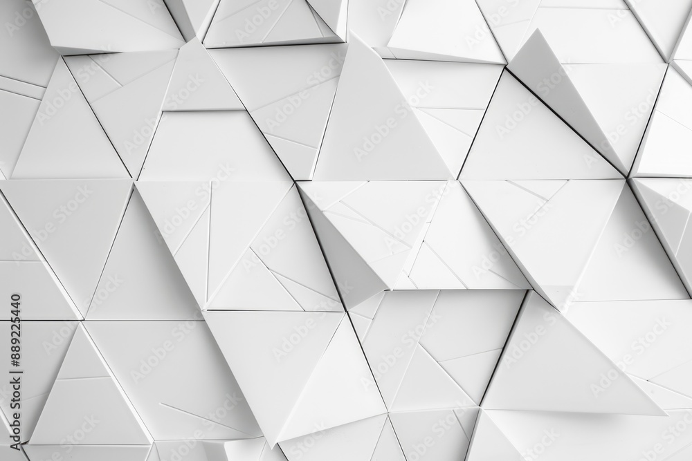 Poster a collection of white geometric shapes arranged on a wall, suitable for use in designs and presentat