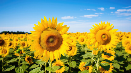 Fototapeta premium Vibrant Sunflower Field Against Blue Sky