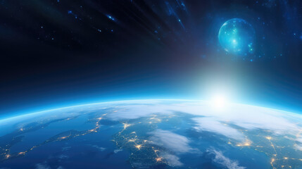 Mystical Planet Rise Over Earth Horizon