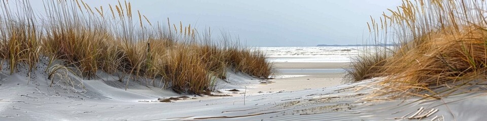Wave-Patterned Coastal Restoration Project Featuring Sea Oats and Beach Grass for Erosion Prevention. AI-Generated 4K Wallpaper."