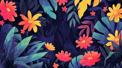 Vibrant Tropical Floral Background with Lush Foliage