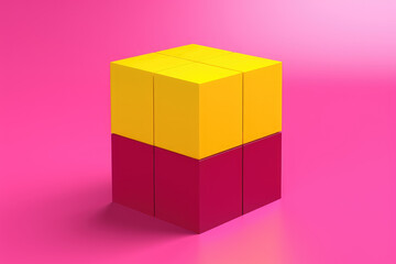 Obraz premium Vibrant Yellow and Magenta Cube on Pink Backdrop