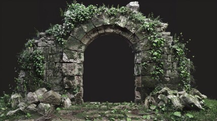 A stone arch covered in vines and foliage
