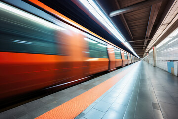 Fototapeta premium Speeding Subway Train in a Modern Urban Station
