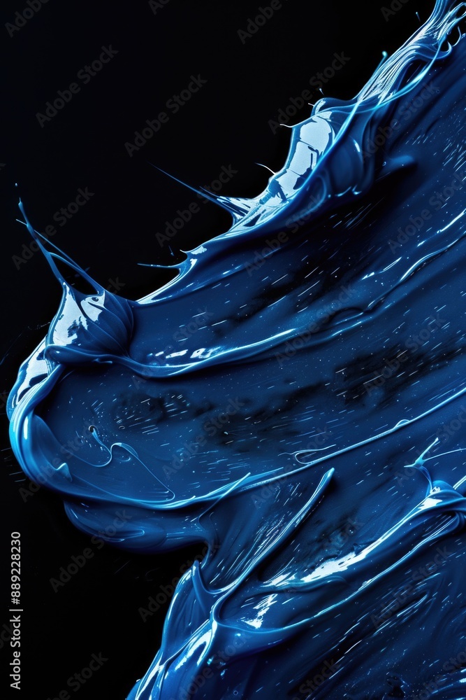 Poster a close-up shot of blue paint on a black background, suitable for use in design and art projects