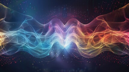 Vibrant Abstract Wave of Particles on Dark Background Technology Concept