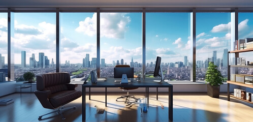 Fototapeta premium Spacious Modern Office Overlooking the City Skyline