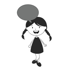 Fototapeta premium a Little girl and speech bubble, carton character vector silhouette, solid white background, 