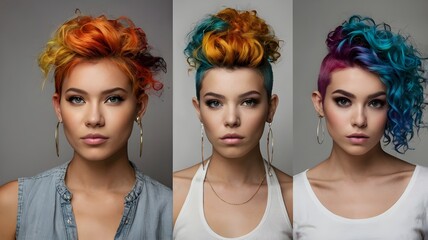 Naklejka premium Portraits of people with unusual hairstyles and hair colors