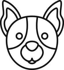 Simple line drawing of a dog face with big ears looking forward