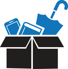 Lost and found icon vector illustration, box icon, umbrella icon, book icon, mobile icon. book, umbrella, mobile, phone lost icon, found icon.