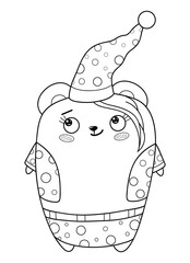 A kawaii bear illustration for print,a coloring page for children.