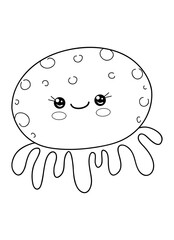 A kawaii jellyfish  illustration for print,a coloring page for children.