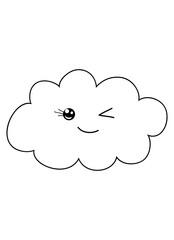 A kawaii cloud  illustration for print,a coloring page for children.