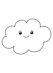 A kawaii cloud  illustration for print,a coloring page for children.