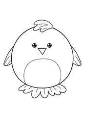 A kawaii bird  illustration for print,a coloring page for children.