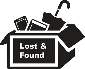 Lost and found icon vector illustration, box icon, umbrella icon, book icon, mobile icon. book, umbrella, mobile, phone lost icon, found icon.