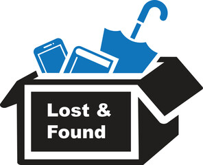 Lost and found icon vector illustration, box icon, umbrella icon, book icon, mobile icon. book, umbrella, mobile, phone lost icon, found icon.