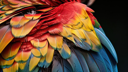 Obraz premium Macro shot of a parrot's head, highlighting its intricate feather patterns