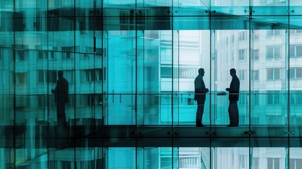 Business Professionals Discussing in Modern Office Corridor