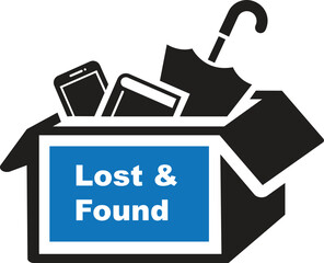 Lost and found icon vector illustration, box icon, umbrella icon, book icon, mobile icon. book, umbrella, mobile, phone lost icon, found icon.