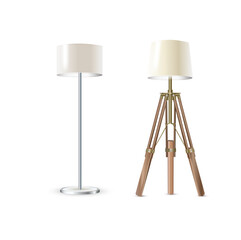 Lamp Set Closeup Isolated on White Background. Floor Lamps. Electric Torchere for Interior Design, Energy Furniture. Vector